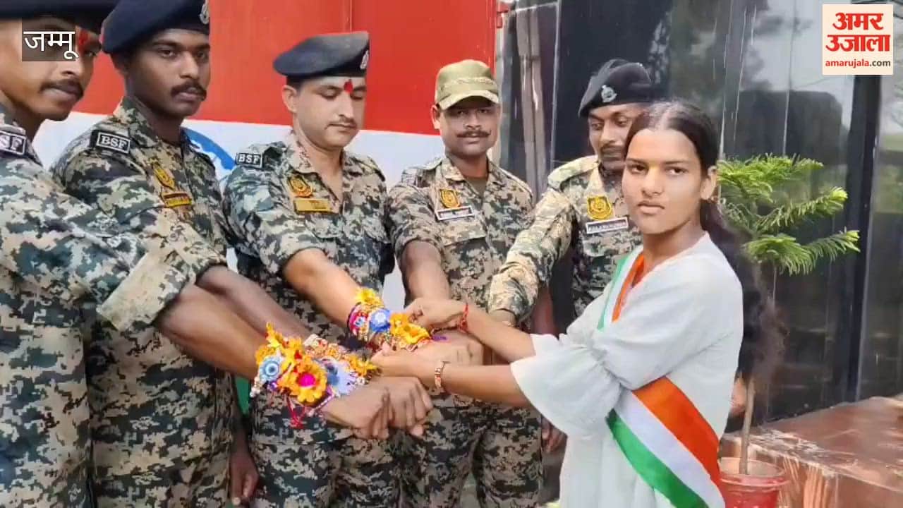 Sisters tied Rakhis on the wrists of soldiers at the International Border in the RS Pura sector.
