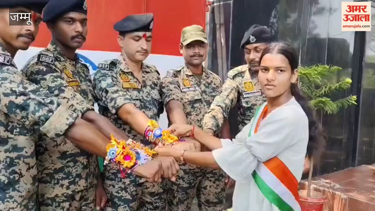 Sisters tied Rakhis on the wrists of soldiers at the International Border in the RS Pura sector.