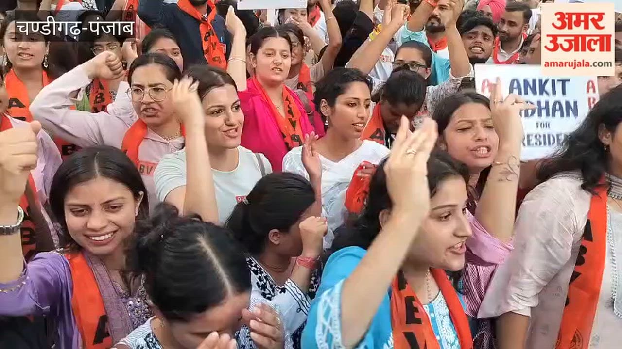 ABVP's show of strength at the Student Centre of Panjab University, Chandigarh.