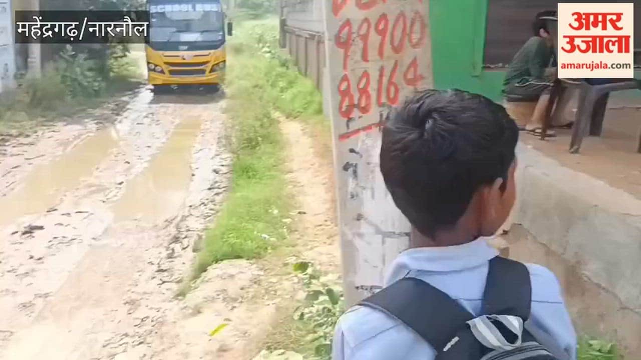 Narnaul: Gaondi-Jat road in bad shape due to potholes and waterlogging; school children face increased difficulties.