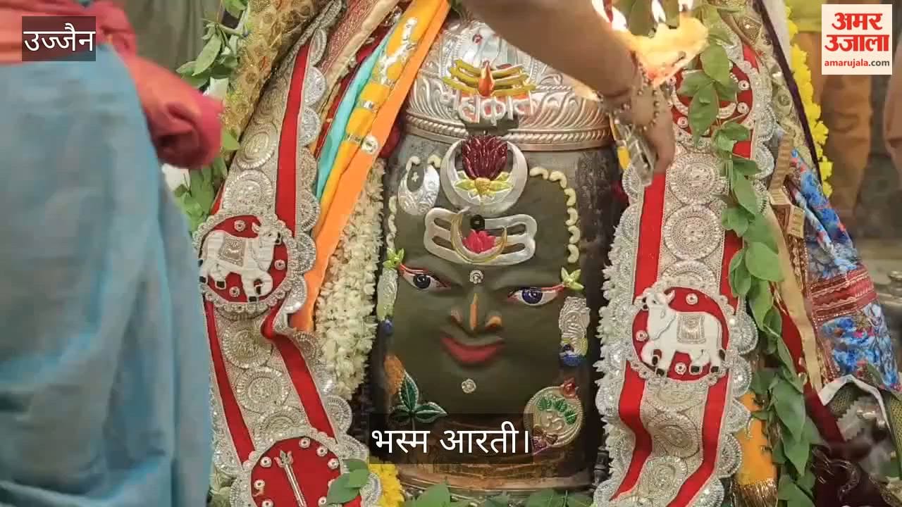 Ujjain: Baba Mahakal Adorned with Tripund, Crescent Moon and Belpatra Garland in Bhasma Aarti