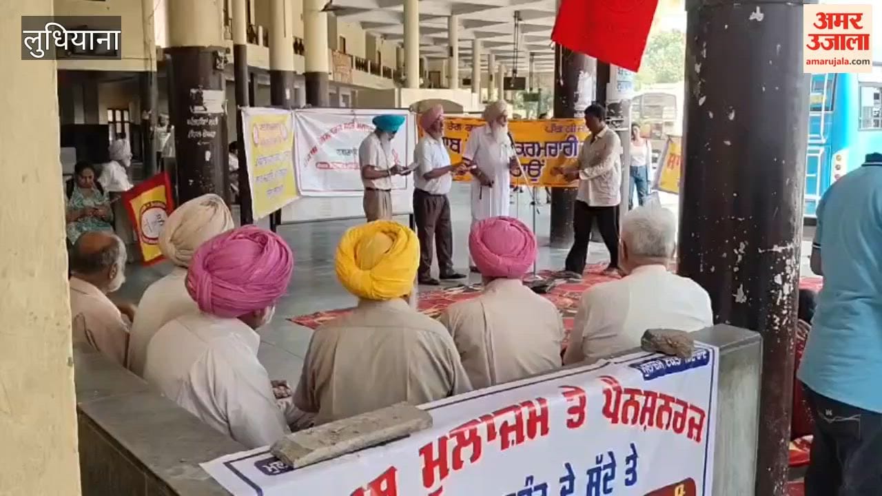 Employees staging a sit-in protest at the Jagraon bus stand.