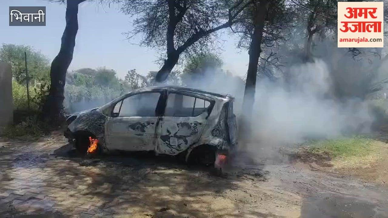 car parked along the canal bank caught fire in Sonhasra village, Loharu, Bhiwani