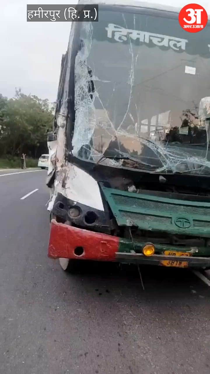 HRTC bus and truck collide in Hamipur
