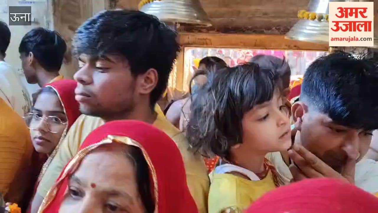 Una: Devotees throng the shrine of Maa Chintpurni on Tuesday; the premises remained bustling with activity throughout the day