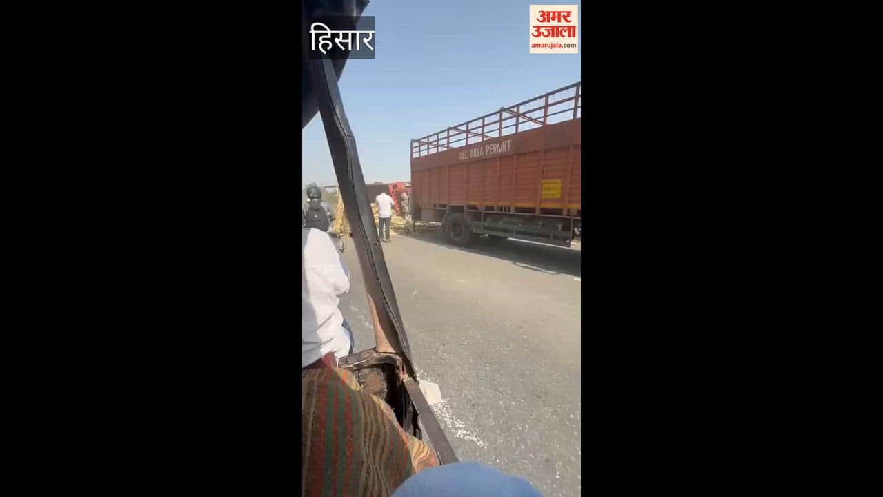 Truck Overturns Near Hisar Airport Chowk; Long Line of Vehicles Forms