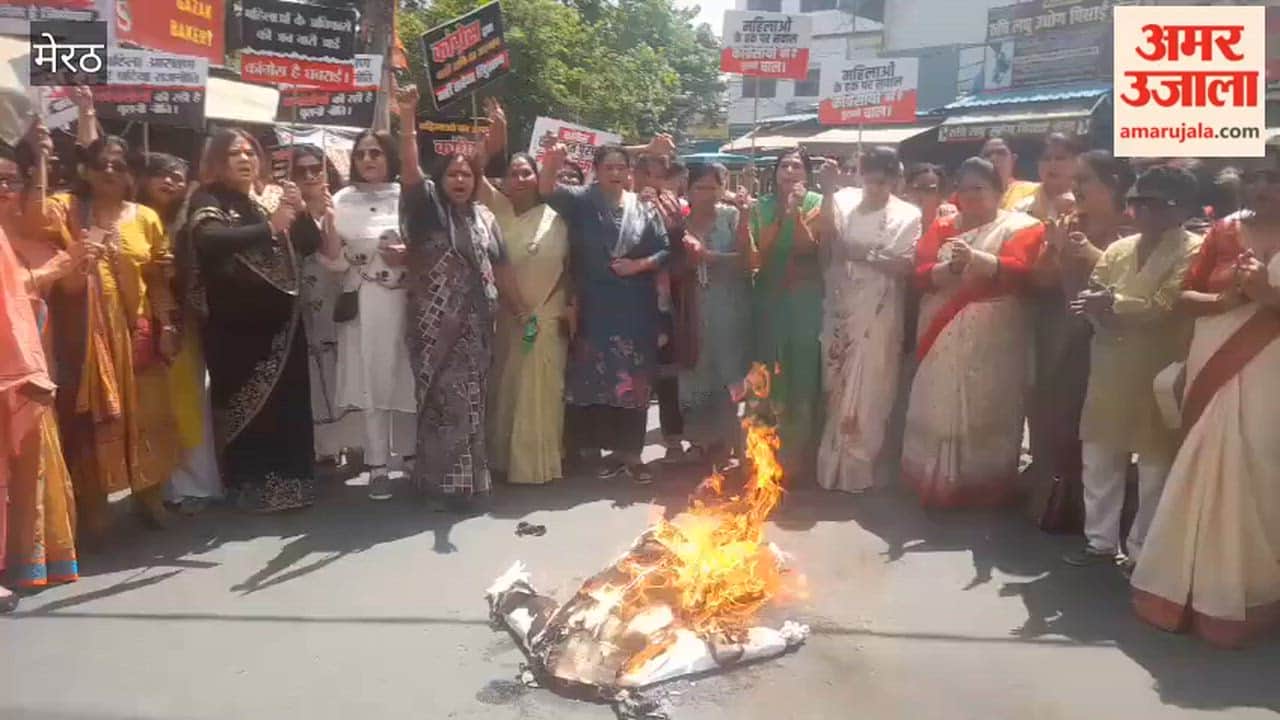 Meerut: BJP Mahila Morcha protests against Congress, burns effigy in Meerut