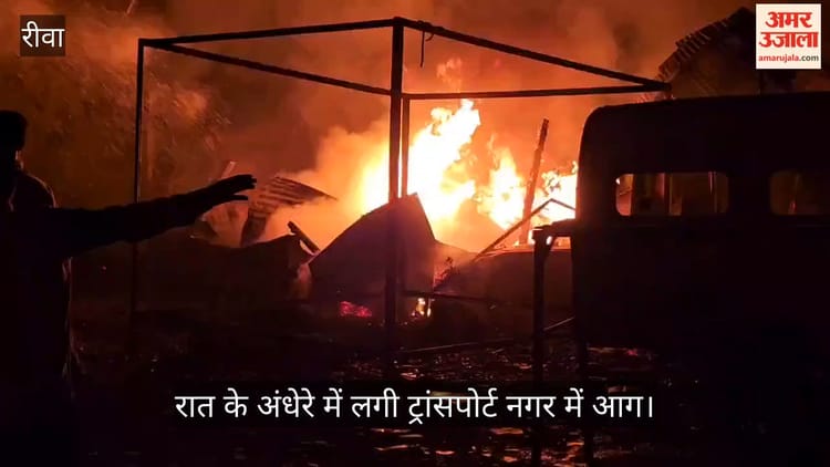 रीवा में भीषण आग का तांडव: ट्रांसपोर्ट नगर की 10 दुकानें जलकर खाक, 50 लाख से ज्यादा का हुआ नुकसान