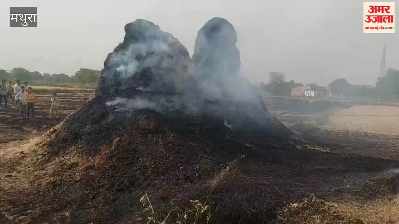 Fire breaks out in a haystack