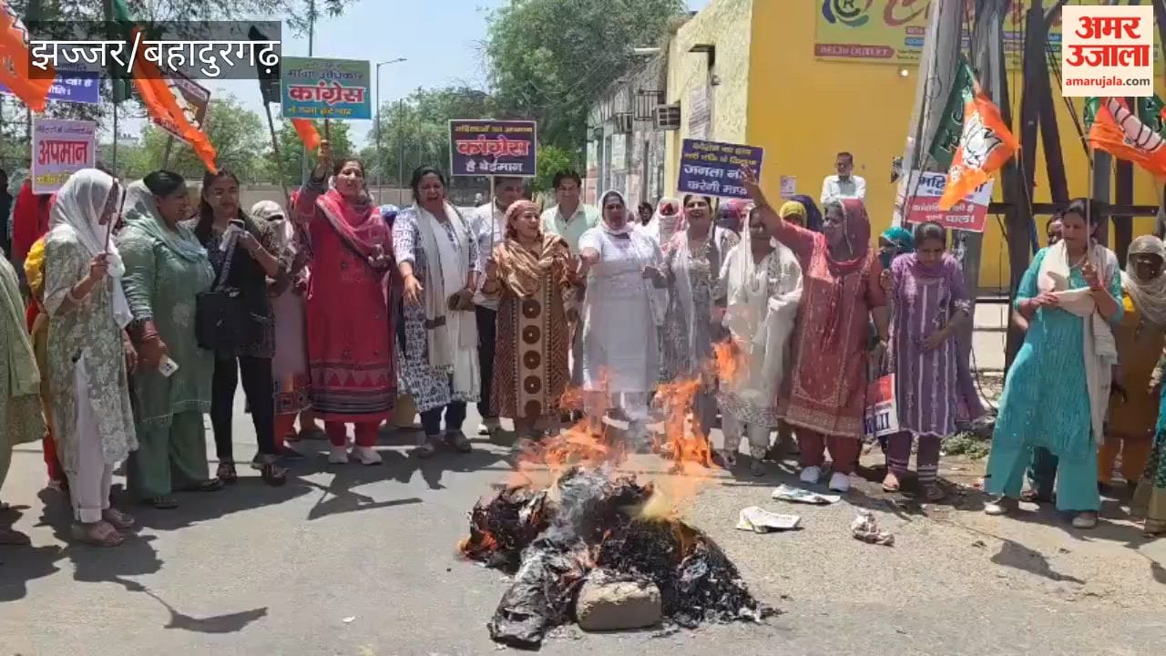 BJP Mahila Morcha Stages Protest Against Rahul Gandhi in Bahadurgarh; Expresses Outrage by Burning Effigy