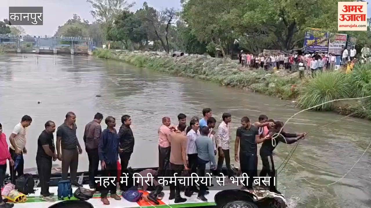 Kanpur Dumper Collides with Bus Vehicle Crashes Through Railing and Plunges into Canal Police Rescue Everyone