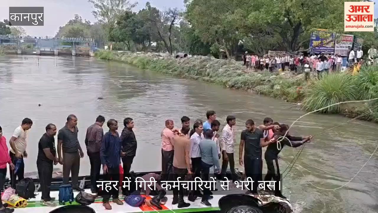 Kanpur Dumper Collides with Bus Vehicle Crashes Through Railing and Plunges into Canal Police Rescue Everyone