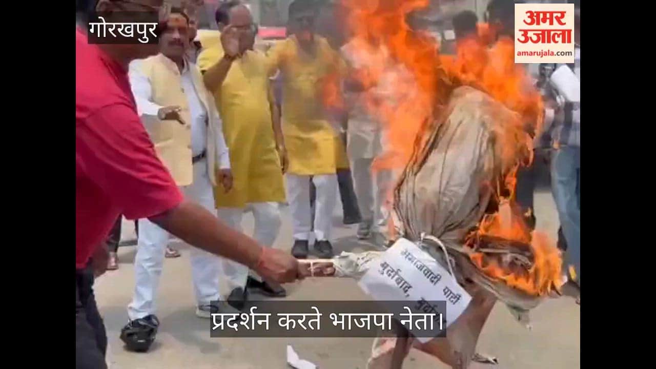 Political turmoil: BJP workers burn Akhilesh Yadav's effigy at Chetna Tiraha - VIDEO