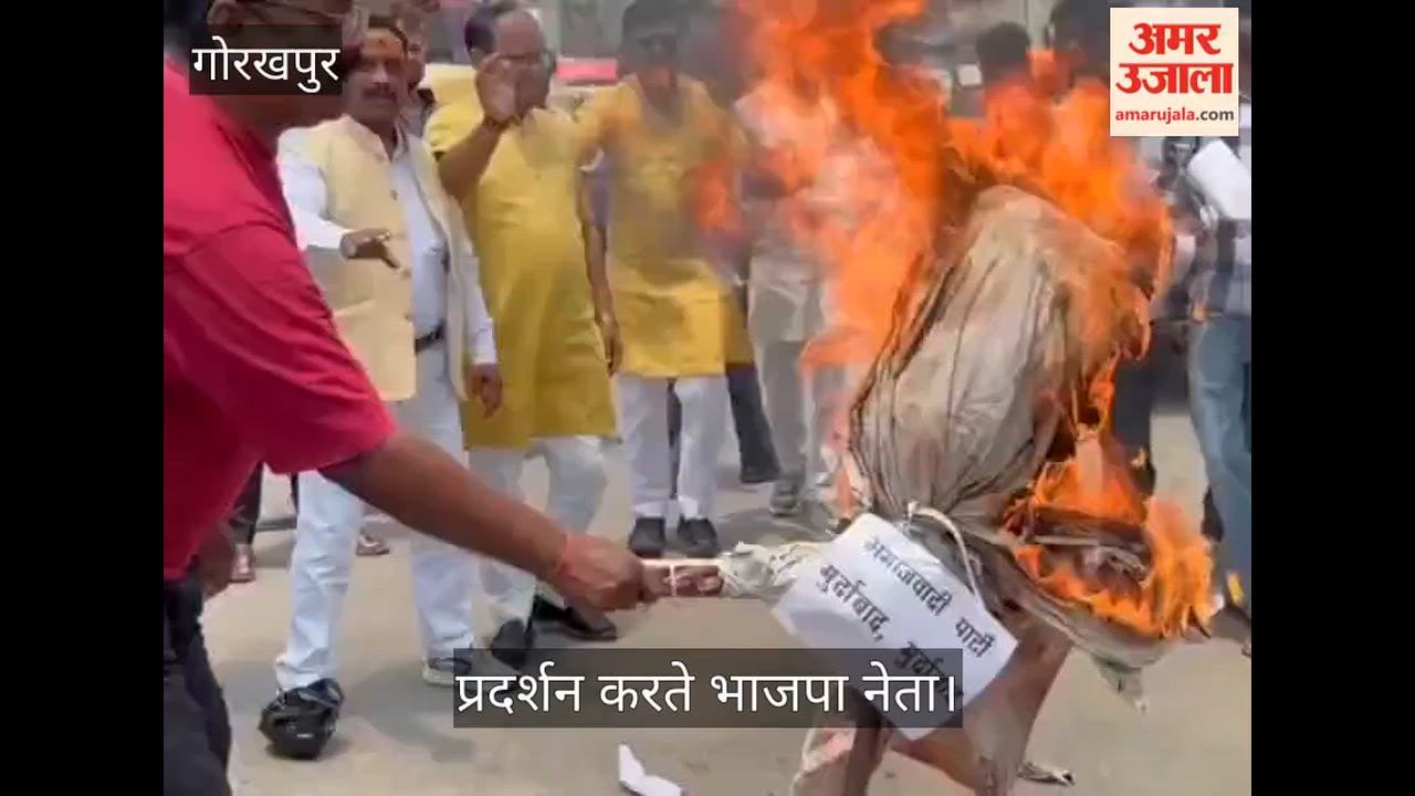 Political turmoil: BJP workers burn Akhilesh Yadav's effigy at Chetna Tiraha - VIDEO