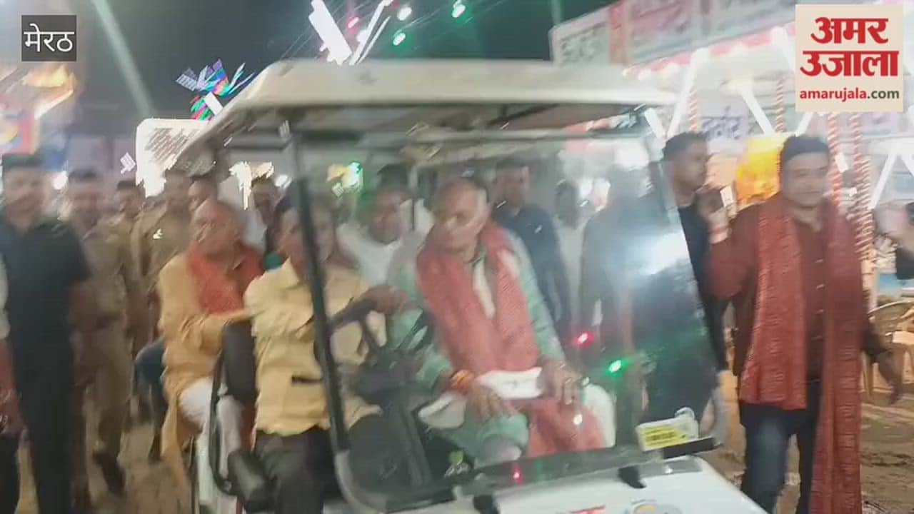 Cabinet Minister Dharampal Singh inspected the Nauchandi Fair while seated in a golf cart.