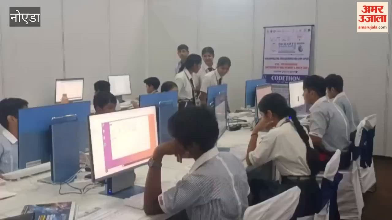 Students are being provided with information about coding at the Bharat Shiksha Expo
