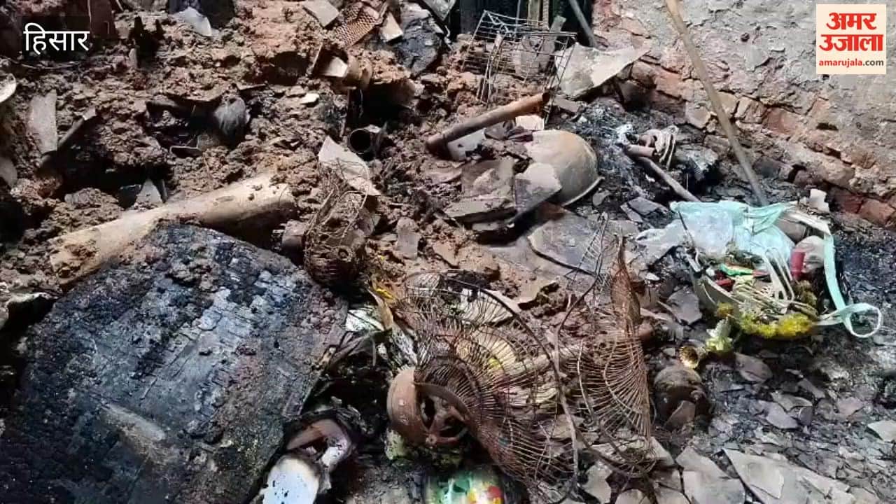 In Dhani Kendu, Hansi, a house fire destroyed all its contents; a mother safely rescued her children who were sleeping inside.