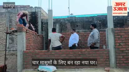 Construction underway day and night to provide shelter to four orphaned children before monsoon