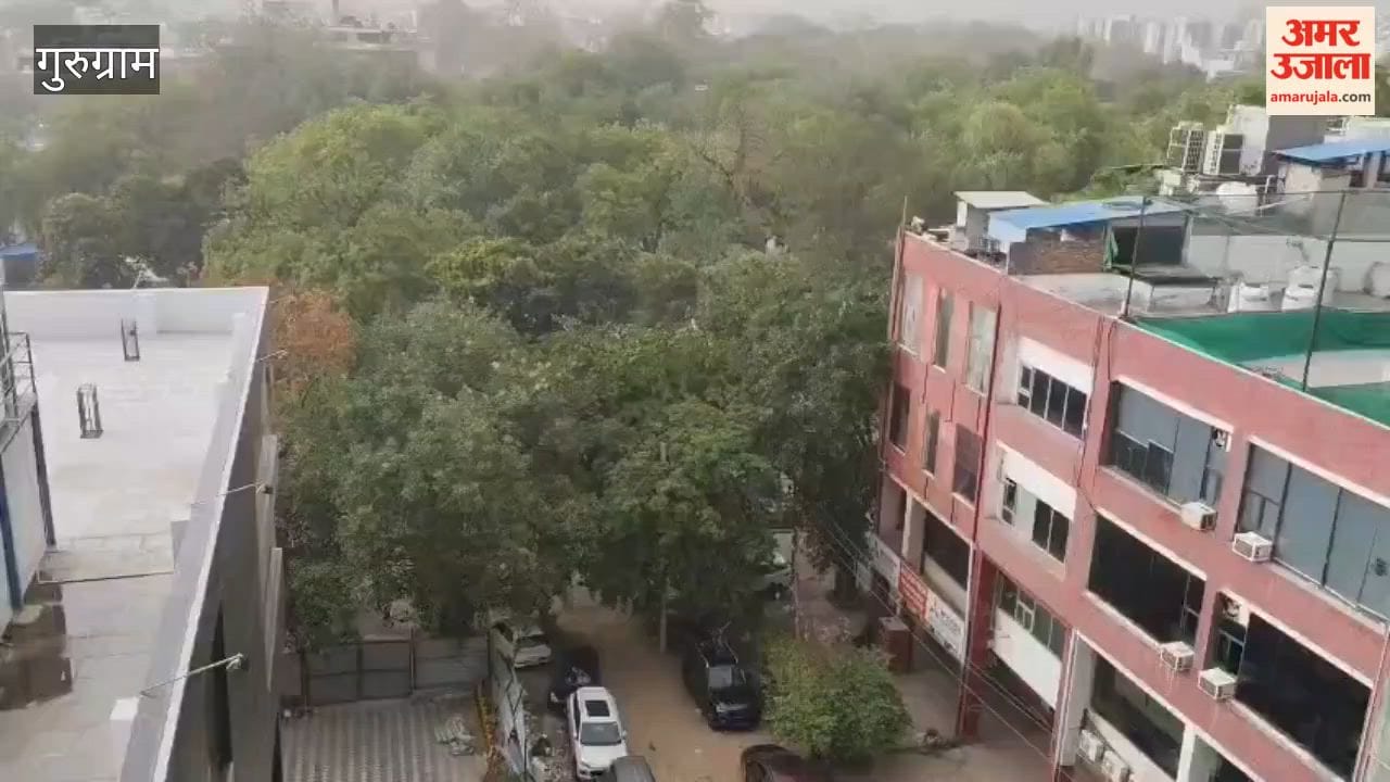Clouds blanket the sky in Gurugram; strong winds accompanied by a dust storm.