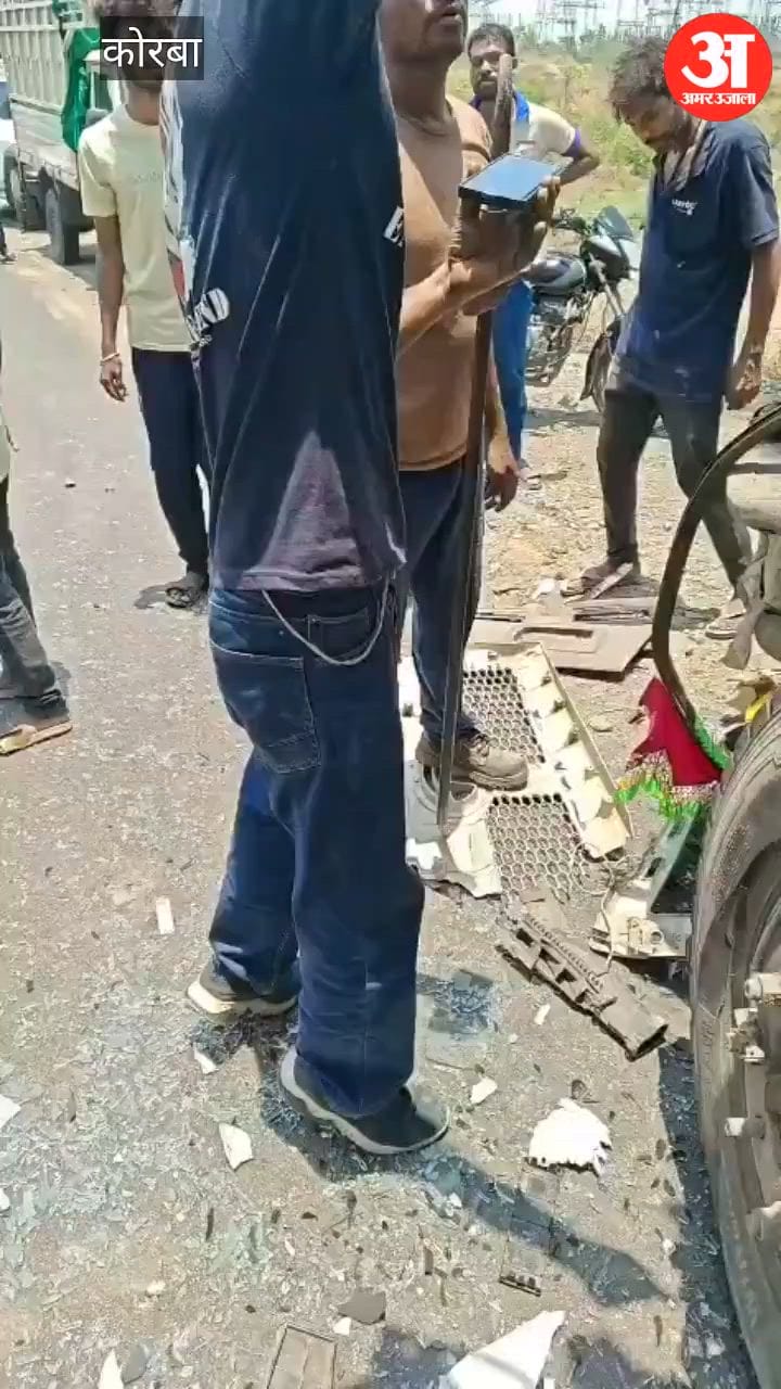 Two trailers collide violently driver trapped in the cabin rescued safely  watch video in Korba