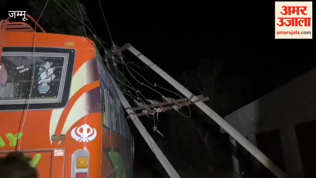 Bus full of devotees gets stuck in power lines