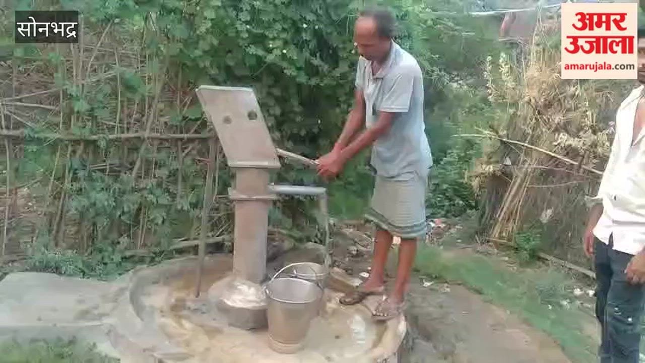 Malfunctioning handpump propped with wood villagers struggle every drop water during summer