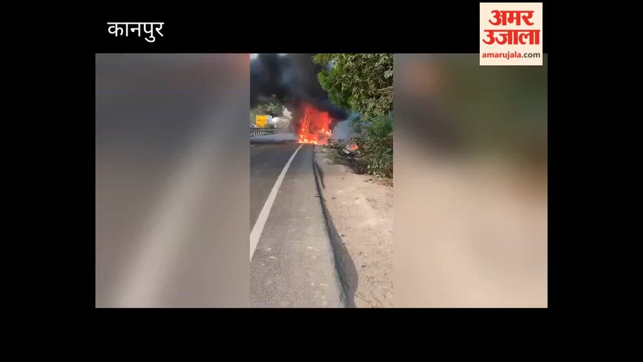 Dumper engulfed in flames on Jajmau Highway; two-hour traffic jam ensues
