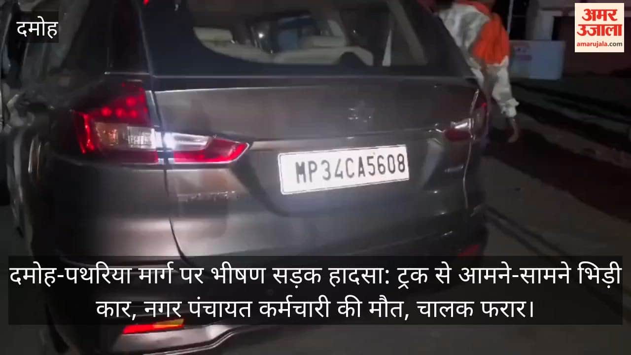 damoh-patharia-road-accident-municipal-employee-killed-car-truck-collision-driver-absconds