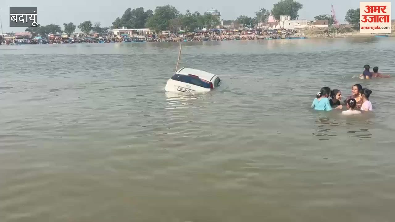 Car submerged in the Ganges River in Badaun