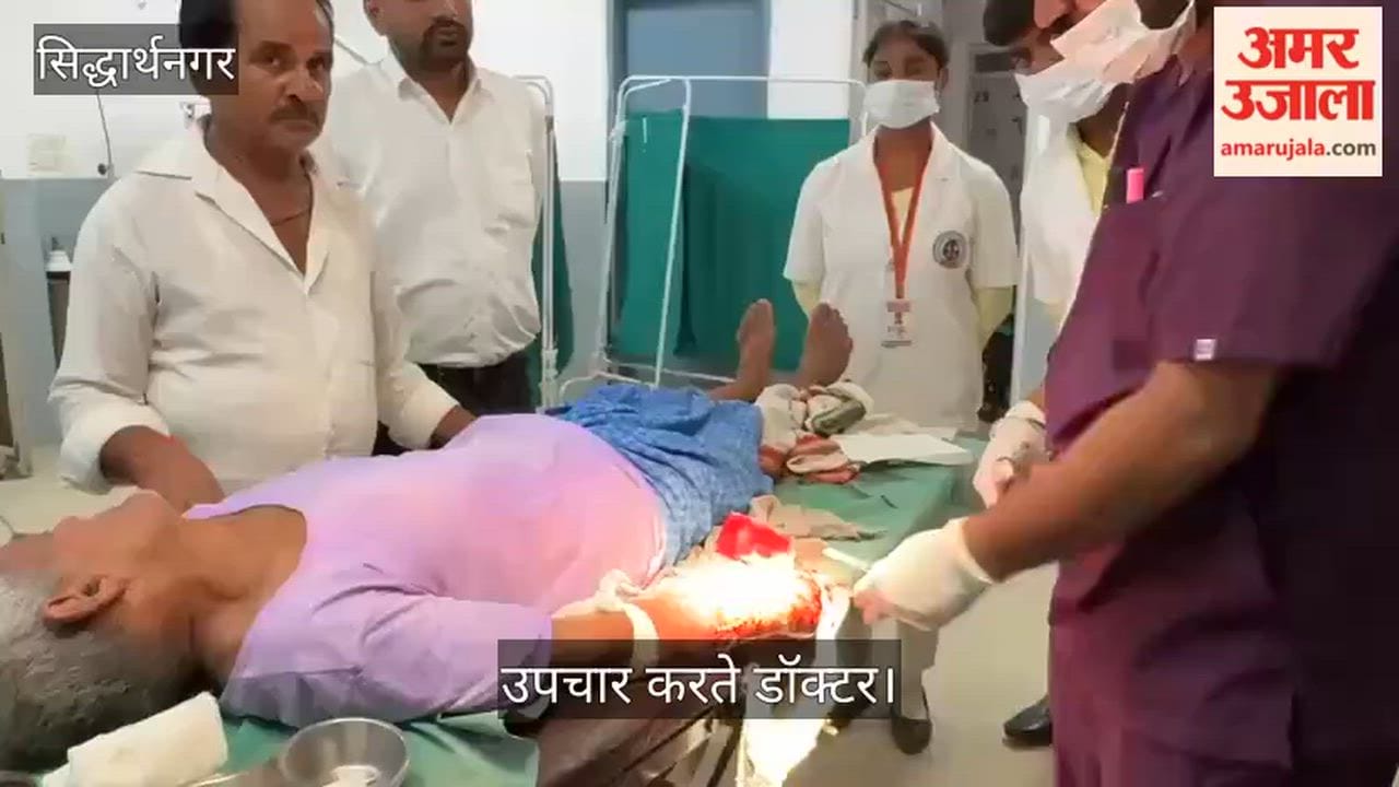 Elderly man's hand gets caught in chaff cutter and severed.