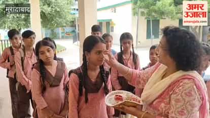 Children received a grand welcome upon the reopening of the school; they were greeted with a tilak