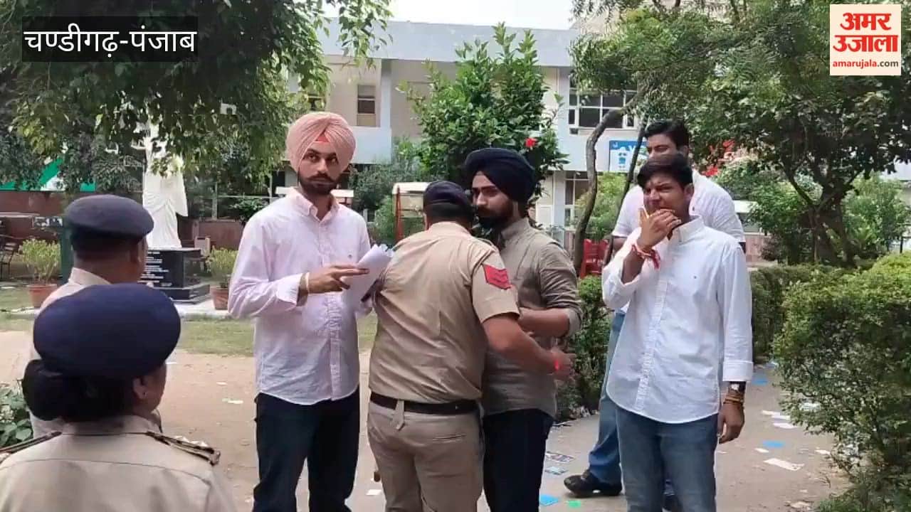 Students arrived to cast their votes at the UILS department of Panjab University.