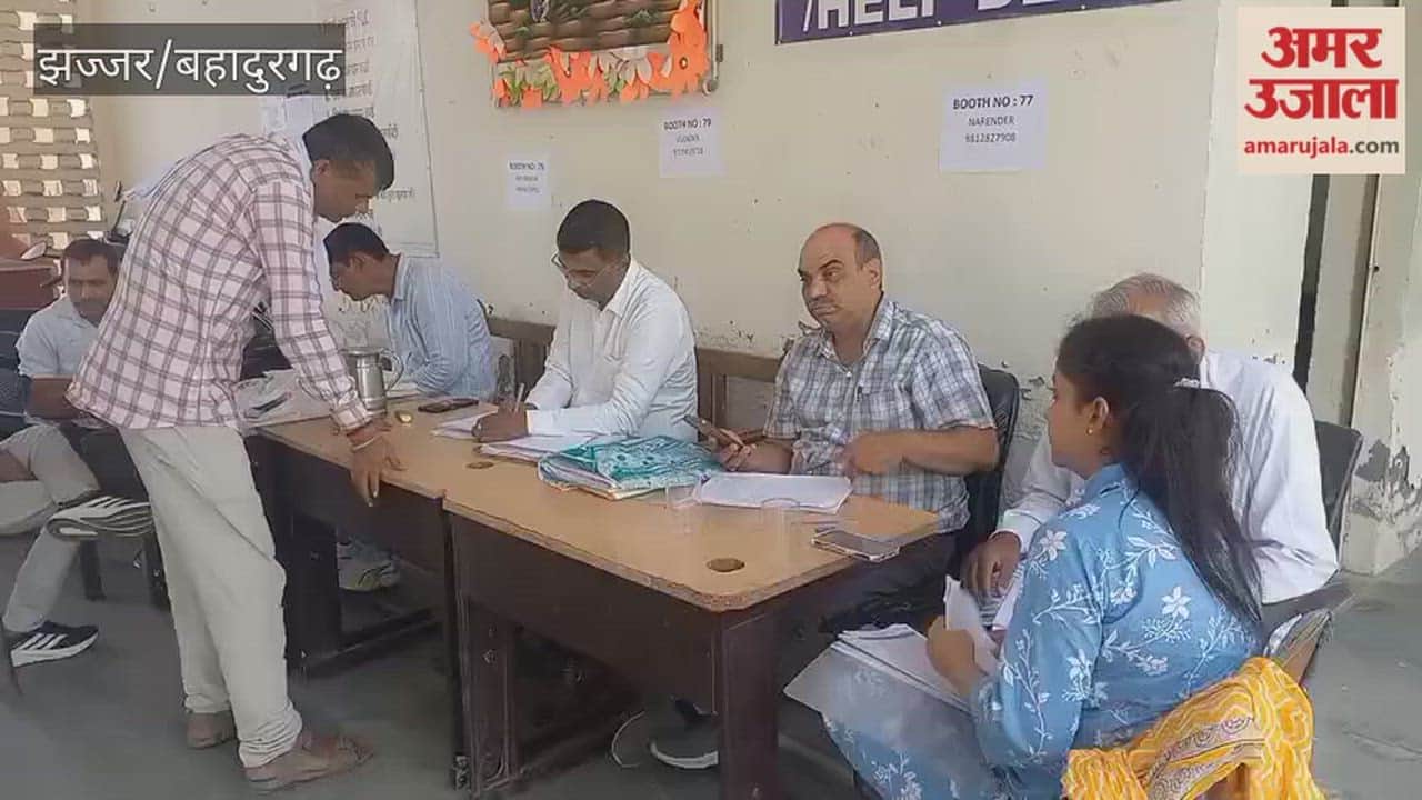 Voters arrived at a polling booth in Jhajjar and filed claims and objections.