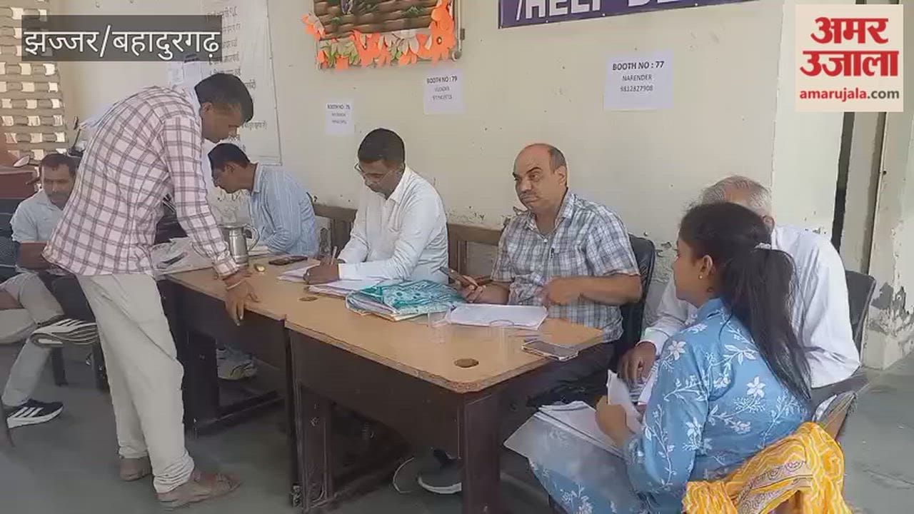 Voters arrived at a polling booth in Jhajjar and filed claims and objections.