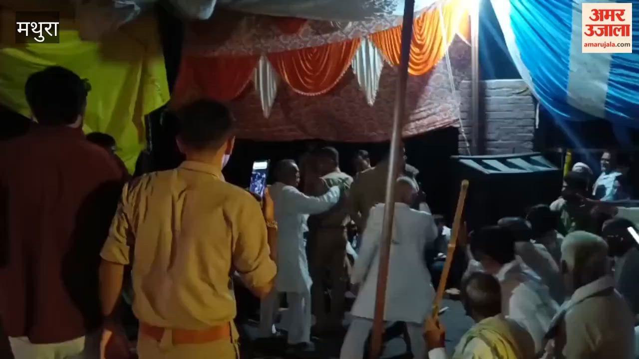 Tension between police and protesters at Chhata Sugar Mill protest site in Mathura