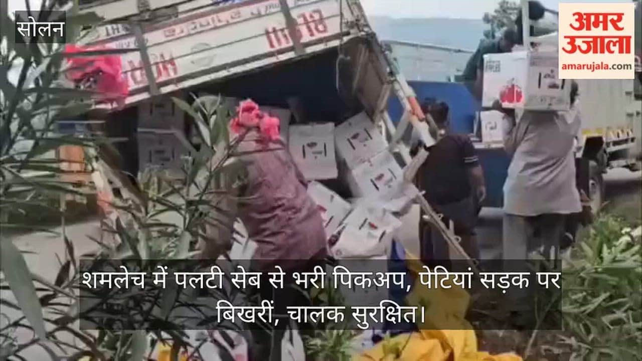 Solan: Apple-laden pickup overturns in Shamlech; driver safe.