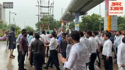 Affected farmers staged a sit-in at the Greater Noida Authority demanding four percent land.