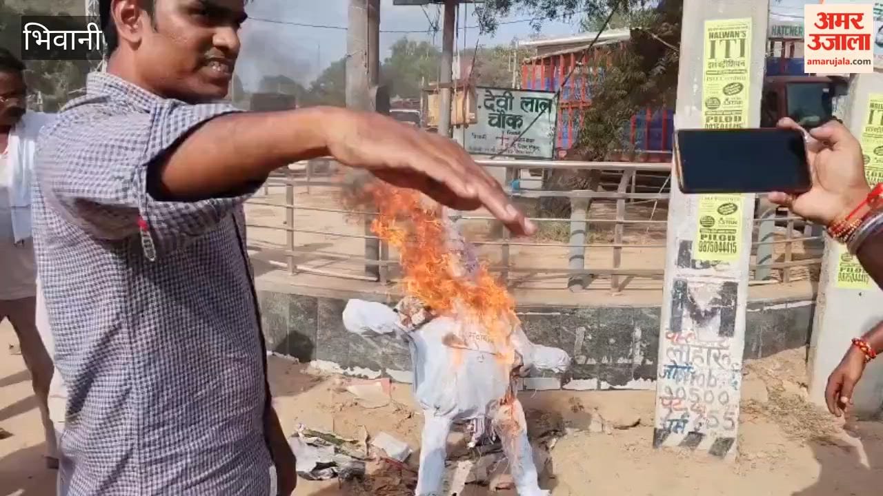 Loharu municipal employees burned an effigy of the government and expressed their anger by raising slogans.