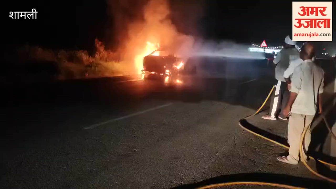 Shamli: Moving Car Catches Fire on Delhi-Saharanpur Highway, Family Escapes by Jumping Out