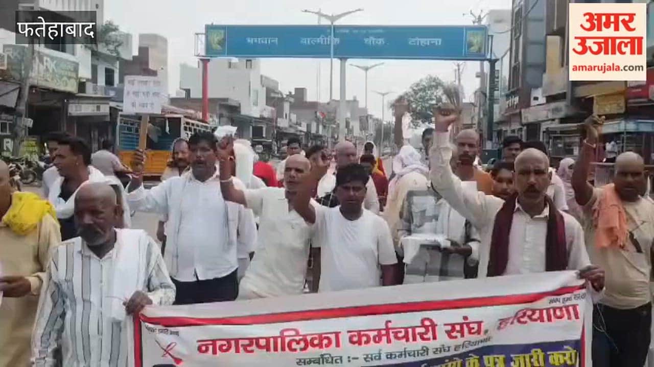 Sanitation workers in Tohana stage a unique protest; symbolic flowers representing the government's effigy are cast into a filthy drain.
