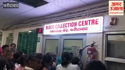 Crowd of patients at the blood testing room of Faridabad BK Civil Hospital.