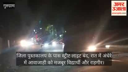Streetlights are off near the district library, forcing students and passersby to navigate in the dark at night.