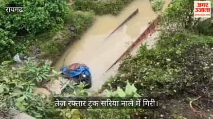 In Raigarh, a truck plunged 70 feet from a bridge into a deep ravine; the driver is missing and feared drowned