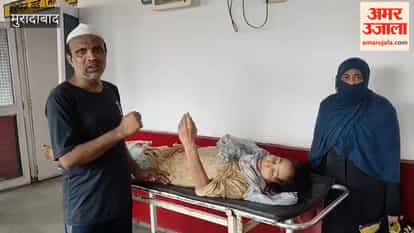 Patients on stretchers; the system is ailing—two people admitted to a single bed at Moradabad District Hospital