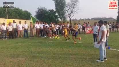 Karnal: Faridabad's Kunal takes first place in Under-19 long jump.