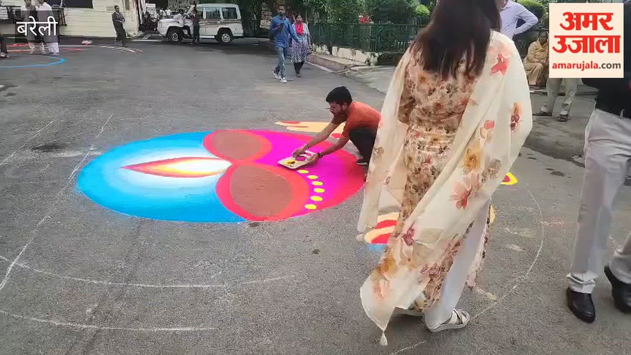 Seva Sankalp Abhiyan Vikas Bhawan in Bareilly decorated with flowers and Rangoli