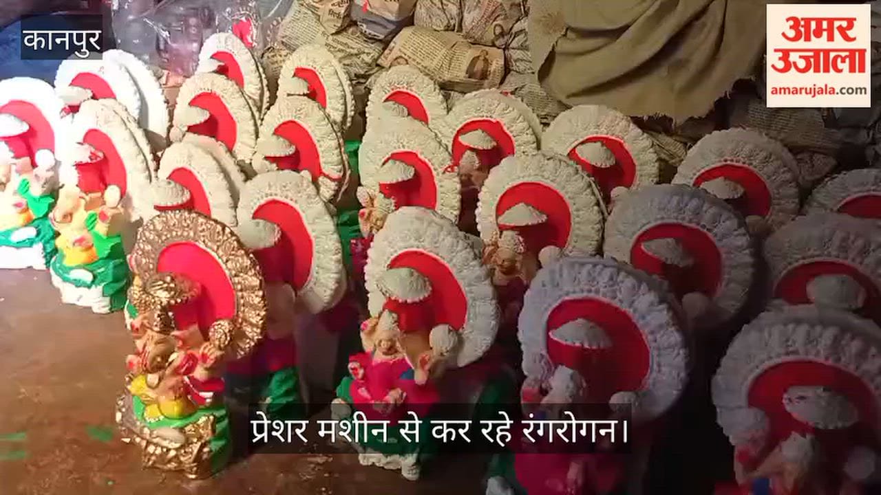 Kanpur Waterproof Ganesha Lakshmi idols with vibrant colors being prepared for Diwali