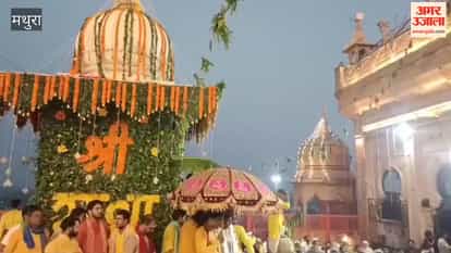 Radharani was seated under white canopy at Ladliji Temple in Barsana on ocassion of radhashtami