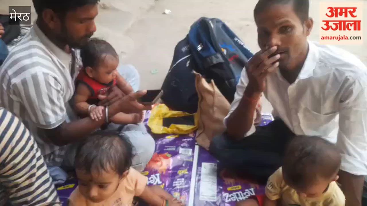 Mothers Take D.El.Ed Exam as Fathers Care for Children Outside Exam Centre in Meerut