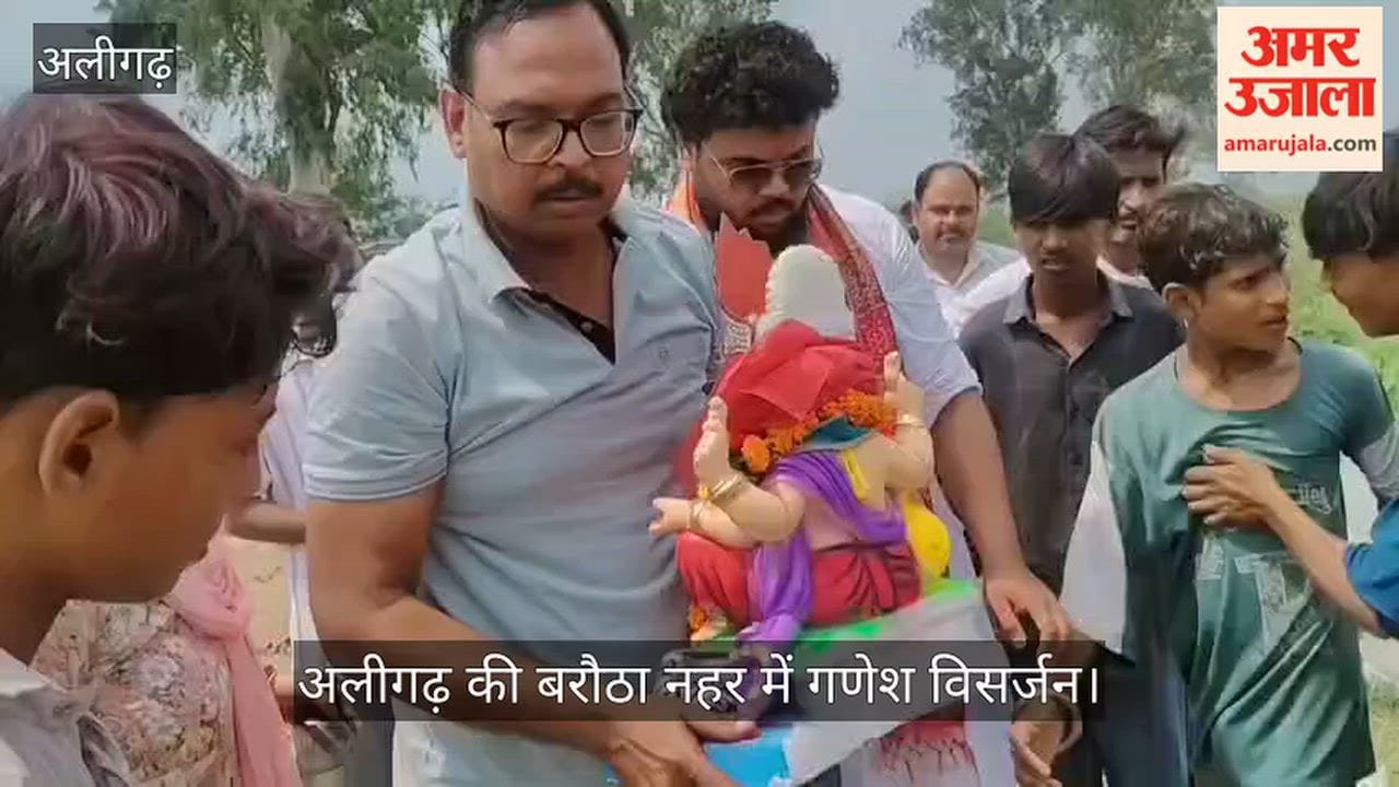 अलीगढ़ की बरौठा नहर में गणेश विसर्जन